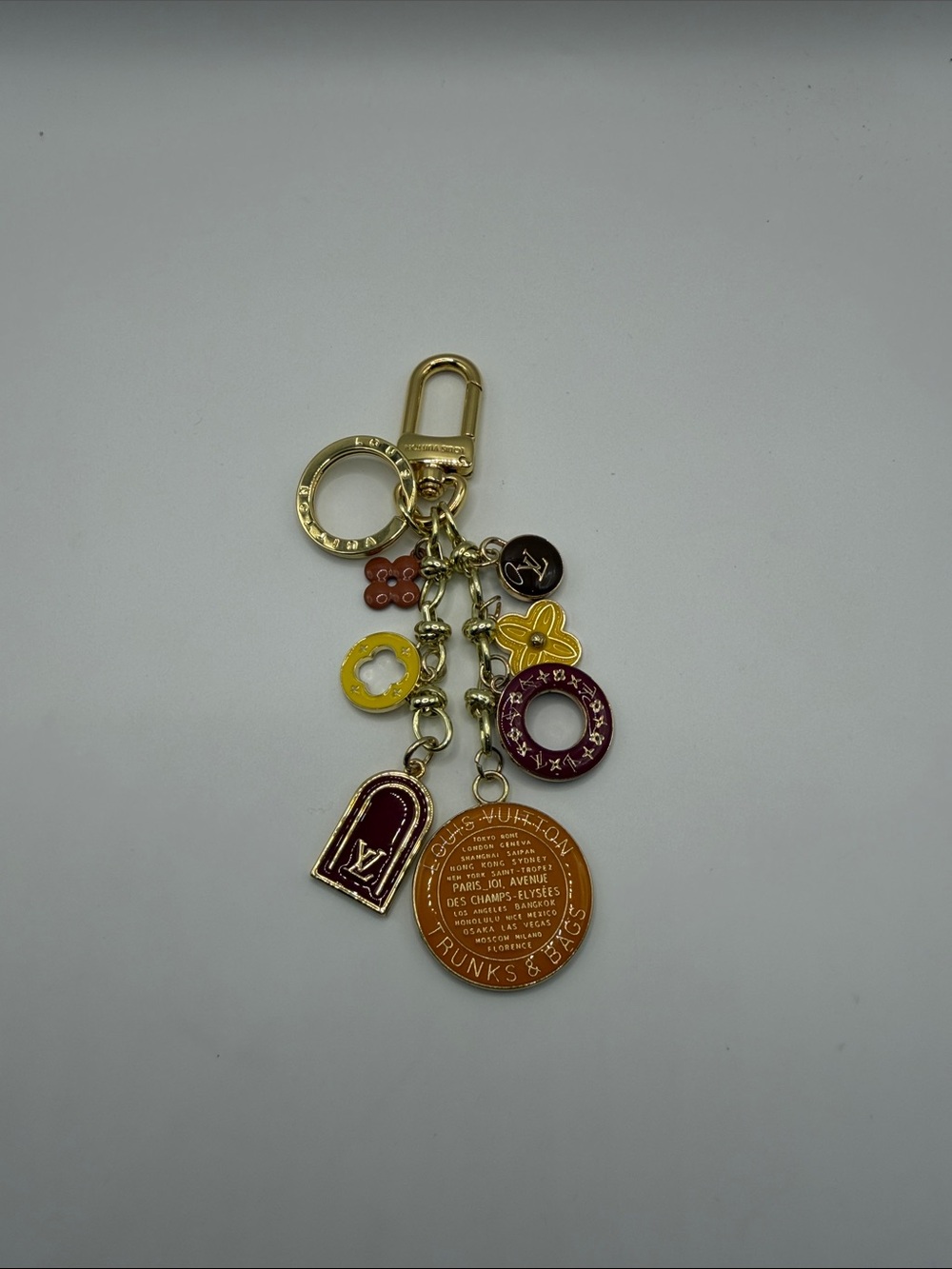 1425. Gold Tone Multicolor Enamel Charm Keychain